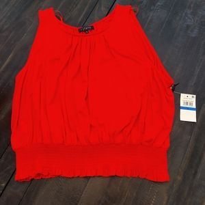 Red Smocked Hem Knit Tank, XL